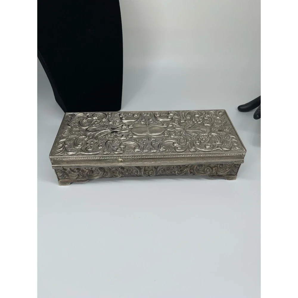 Godinger Silver 1992 Jewelry Box Silver Plated Ornate Floral Trinket Box VTG